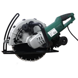 Portable Electric Corded Circular Concrete Saw 14' Wet/Dry Cutter 2600W Green Steel with Water Line & Guide Roller