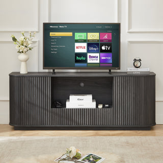 Modern 64" Black Wavy TV Stand with Rounded Sideboard - Fluted Media Cabinet