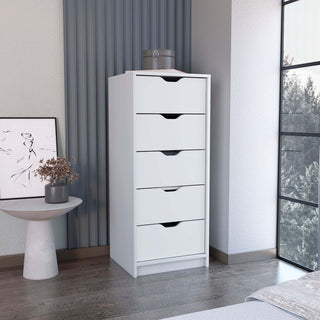 White 5-Drawer Slim Dresser 42" H - Compact Vertical Chest for Small Spaces