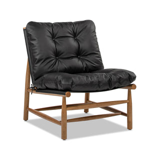 Oxford 26.5' Leather Mid-Century Modern Accent Chair, Noir Black Leather