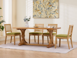 Rattan Dining Chairs Set of 2,Farmhouse Kitchen Chairs with Cane Back,Mid Century Modern Side Chairs with Natural Hardwood Frame,Soft Sponge & S-Spring Cushion for Home Kitchen,Olive Green,SW2883OL