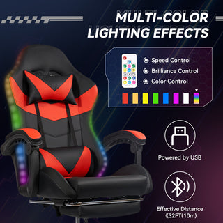 Ergonomic RGB Gaming Chair Black/Red | PU Leather w/Synced Armrests & LED Lighting