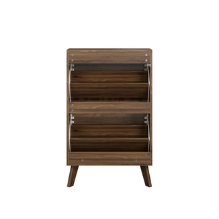 Walnut Wood Flip-Top Shoe Cabinet, Narrow Entryway