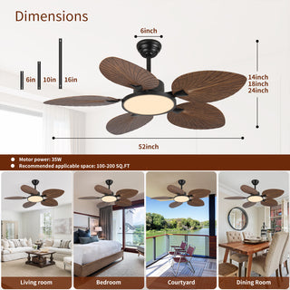 52inch Tropical Palm Leaf Ceiling Fan with Lights & Remote Control