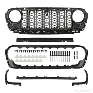 Front Mesh Grille Grid Grill for 2018-2024 Jeep Wrangler Rubicon Sahara Sport JL/JT Grill With Camera Hole Black Plastic