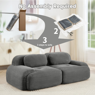 82'' Grey Modular Corduroy Loveseat | Curved Armrest Cloud Sofa luxury