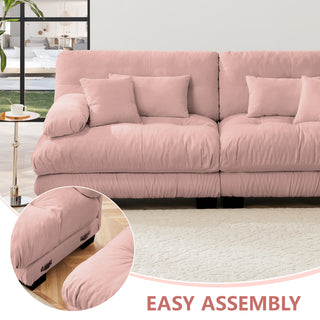 Cloud Couch Sleeper Sofa in Pink Chenille - Wide Arm 2-Seater with 2 Ottomans
