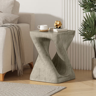 MGO Twist Shape Side Table – Grey Wood-Look Texture, Modern Accent Table for Living Room, Bedroom, or Office