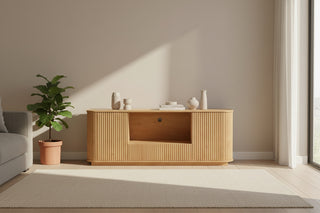 Modern 64" Wavy TV Stand in Natural Wood Finish - Fluted Media Console