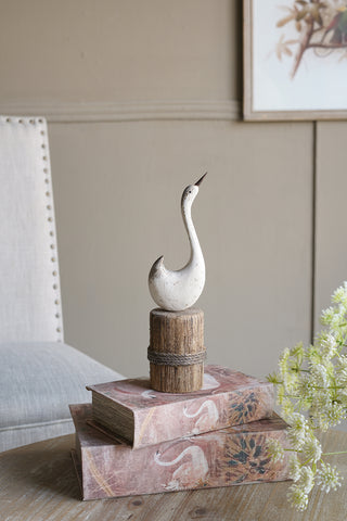 White Paulownia Wood Swan Sculpture, Brown Base