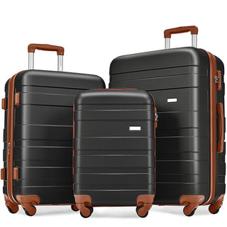 3-Piece Luggage Set New Model | ABS Hardside Spinner Suitcases with TSA Lock (Black & Brown)
