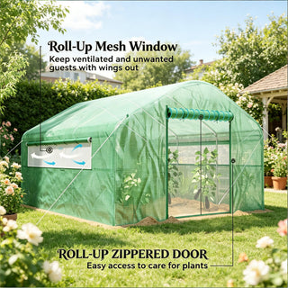 Outdoor Greenhouse,Hoop House with Large Windows,Spacious Design Tunnel Greenhouse