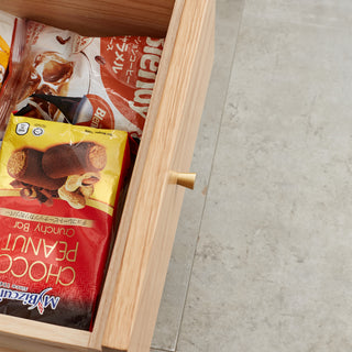 Solid Oak Storage Cabinet for Living Room - Free-Standing Corner Cabinet with Vintage Glass Door, 2 Shelves, 1 Drawer & Brass Handle for Entryway, Kitchen, Hallway, TV Stand