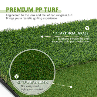 5'x4' Golf Hitting Mat with Cross Stance Guide, Indoor Outdoor Golf Practice Mat with 7 Tee Positions, Heavy Duty Swing Turf for Backyard Garage Training – Includes Balls, Tees & Strap