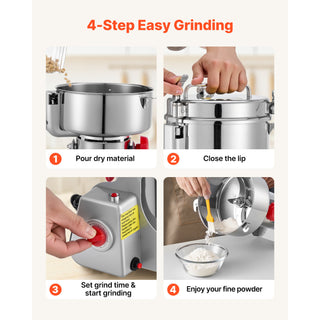 2000g Electric Grain Mill Grinder, 3400W 32000RPM High Speed Spice Corn Dry Grinding Machine, Stainless Steel Pulverizer Powder Machine for Dried Grains Coffee Beans Spices Nuts (270° Swing Type)