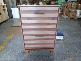 Walnut Wood Flip-Top Shoe Cabinet, Narrow Entryway