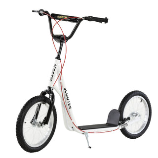 Aosom Youth Scooter Kick Scooter for Kids 5+ with Adjustable Handlebar 16' Front and Rear Dual Brakes Inflatable Wheels, White