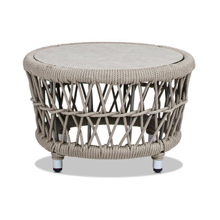 Everly 21.5' Round Woven Patio Coffee Table Light Beige Olefin