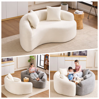 LY-042 S-Curved Chenille Sectional Sofa: Dual-Depth (21.3' & 26.8'), White, No Assembly, Compact for Small Spaces, 400 lbs, 66.9' L
