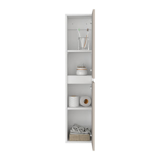 High Two-Door Wall Cabinet with Interior Shelf, White