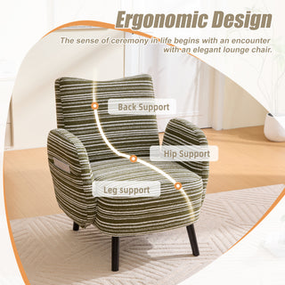 Modern style armchair with sanded fabric, side storage pocket, solid wood legs, comfortable reading chair for living room, bedroom, office