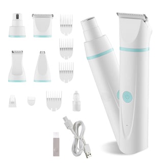 Dog Clippers for Grooming, 4 in 1 Dog Grooming Kit, Low Noise, Rechargeable Pet Shaver with 6 Combs & 4 Detachable Blades, Waterproof Cordless Pet Hair Trimmers Nail Grinder Set for Dogs Cats