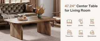 47" Rustic Brown Coffee Table with Rounded Corners | Wooden Living Room Table