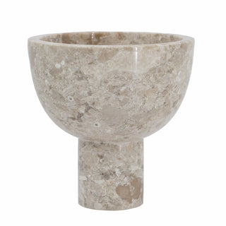 Cream Round REAL MARBLE Pedestal Bowl (6" Diameter) | Luxury Decorative Tabletop Centerpiece | Handcrafted Natural Stone Accent Dish for Home, Kitchen, & Bathroom