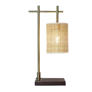 Nordic Bedroom Table Lamp (110V) | Moonstone Bamboo Lampshade, Dark Brown Bronze Base