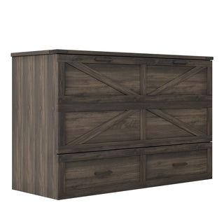 Rustic Gray Queen Murphy Cabinet Bed - Farmhouse Guest Bed with Charging Station