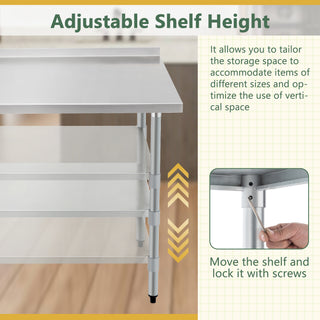Profeeshaw 30x48 Inch Stainless Steel Work Table with Backsplash | Heavy-Duty Commercial Prep Table with Adjustable Undershelf