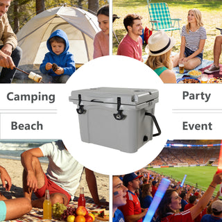 25QT Portable Cooler, Insulated Hard Cooler with Bottle Opener, Cup Holder, Forming Ruler, 5-7 Day Ice Retention, Travel, Beach, Camping, Fishing
