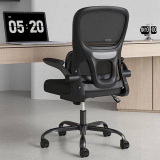 Mesh Ergonomic Office Chair with Lumbar Support – Computer Desk Chair with Flip-Up Armrests & Rolling Wheels, Black