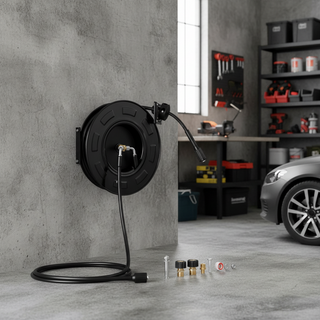 Pressure Washer Hose Reel, 60 ft x 1/4 inch Retractable Power Heavy-Duty Steel Washer Hose Reel, 4000PSI Max, Auto-Rewinding, Flexible Wall/Floor Mounted for Car Washing,Garden,Floor Cleaning