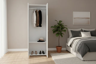 Home 2-Door Closet System Armoire in White - Modern Bedroom Wardrobe with Hanging Rod and Shelf