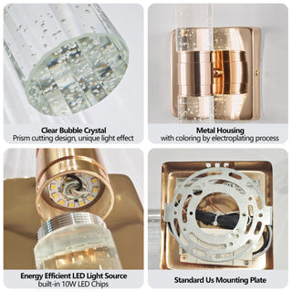 Contemporary Crystal Wall Light Sconce, 2-Light Gold-Plated Fixture with Bubble Crystal for Bathroom, Bedroom, Hallway – Modern Indoor Lighting