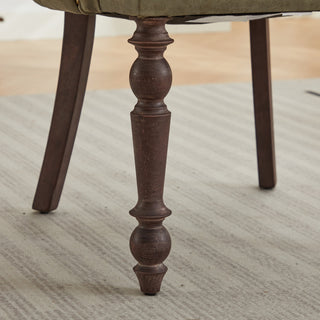 Hand-pulled buckle decoration PU Dining Chair,Accent Leisure Chair, Mid-Century Modern Arm Chair with Solid Wood Armrests and Legs, 1-Seat Cushioned Sofa for Living Room Bedroom,Olive Green color