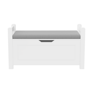 Kids Toy Box Chest White Storage Cabinet with Cushion Seat Bench Flip-Top Lid Safety Hinge for Nursery Playroom
