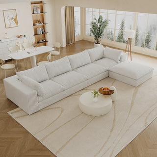 157.6" Cloud Sofa - Corduroy Deep Seat Couch, No Assembly, White