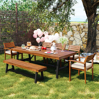 GO Outdoor Acacia Wood Dining Set for 7-8, with Removable Cushions