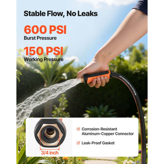 Garden Hose, 75 ft 5/8' Heavy Duty 4-Layer Rubber Water Hose, 150PSI Working & 600PSI Burst, Flexible & Non-kink Outdoor Waterhose with 3/4' Fitting, Lightweight Hoses for Gardening Cleaning