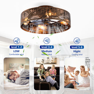 20'  Iron Art  Ceiling Fans with  Remote, Farmhouse Flush Mount Ceiling Fan with 6 Speeds Reversible Motor, for Kitchen, Bedroom--NOT Included Bulbs