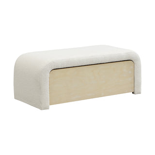 White upholstered boucle storage ottoman, view 6
