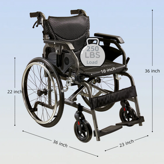 Premium Foldable Lightweight Transport Wheelchair – Adjustable Handrail, Double Brakes, Breathable Seat, for Adults & Elderly, Grey