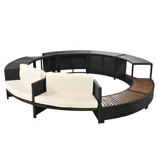Spa Surround Spa Frame Patio Rattan Sofa Set with Storage Spaces, Mini Sofa and Comfortable Cushion for Patio,Backyard, Beige