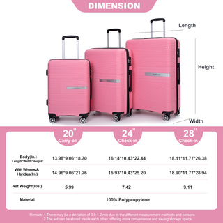Lightweight Durable Hardshell Suitcase Set with Double Spinner Wheels and TSA Lock, Pink Polypropylene in 3 Sizes