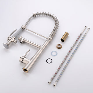 Heavy-Duty Commercial Kitchen Faucet | High-Arc Pre-Rinse Spring Sprayer in Brushed Nickel