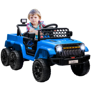 Qaba 12V 4x4 Kids Ride on Truck with Back Trailer,  2WD/4WD Switchable Kids Electric Car with Parent Remote Control, Spring Suspension System, Soft Start, Music, LED Light, Horn, Light Blue