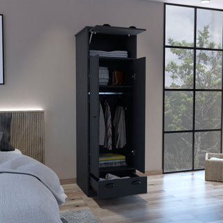 Falkland Black Armoire with Drawer and Hinged Storage | Modern Closet