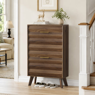 Walnut Wood Flip-Top Shoe Cabinet, Narrow Entryway
